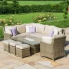 Winchester Corner Rattan Dining Set with Fire Pit Rising Table and Armchair