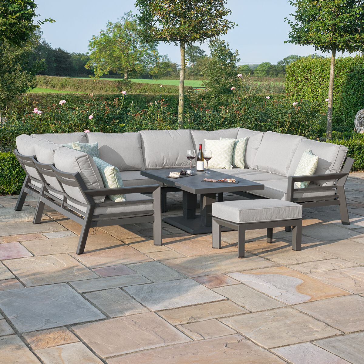 New York U-Shaped Aluminium Sofa Set with Rising Table - Dove Grey
