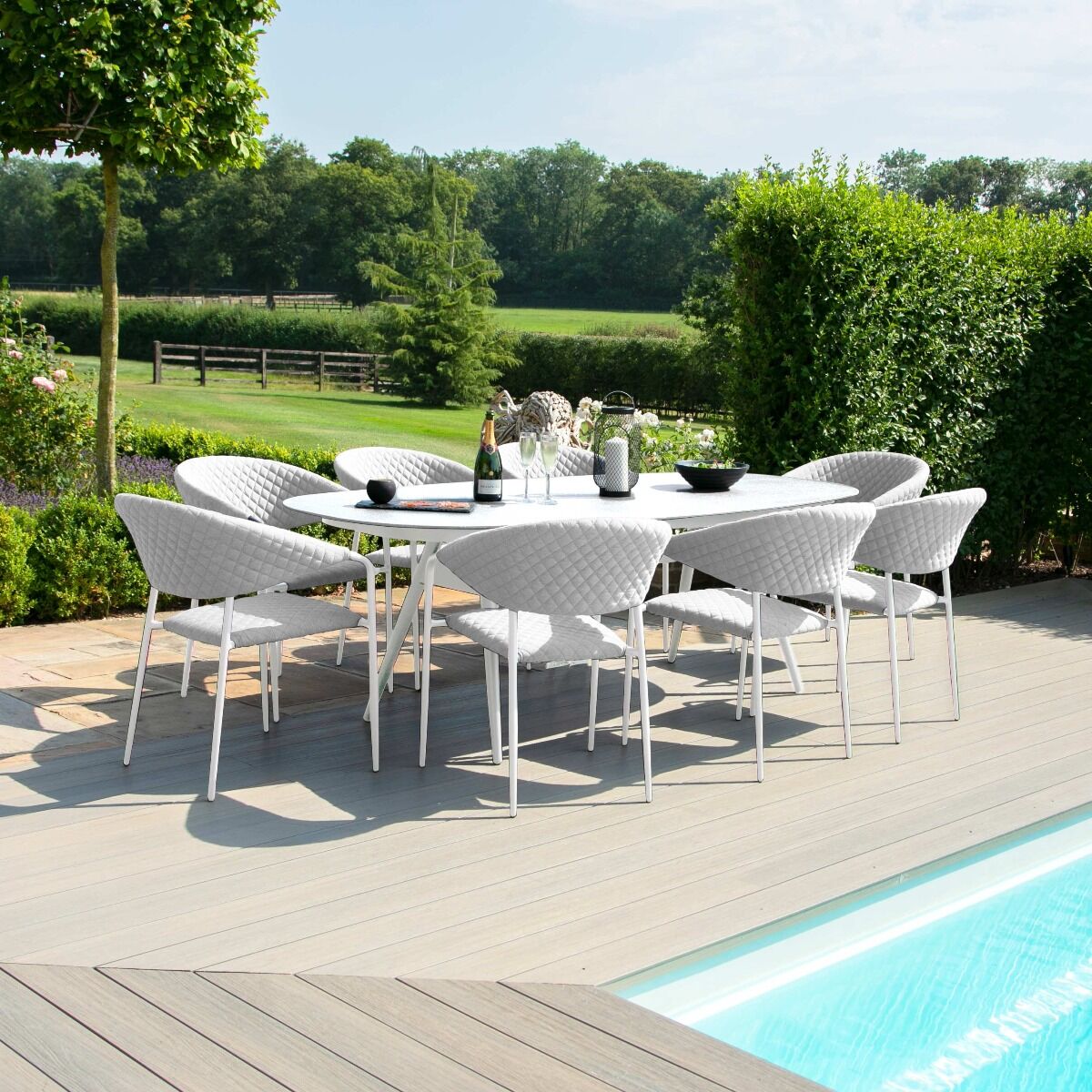 Outdoor Fabric Pebble 8 Seat Oval Dining Set - Lead Chine